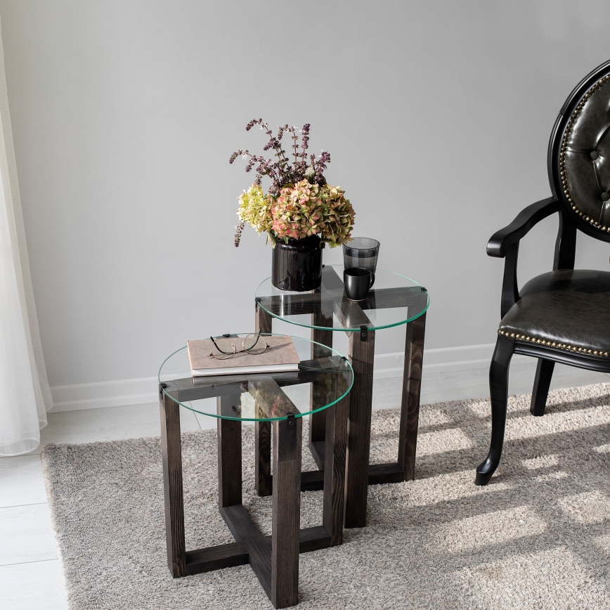SET 2x Stranska mizica AMALFI pr. 40 cm bor/prozorna