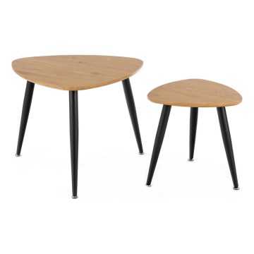SET 2x Stranska mizica NICEA pr. 40/60 cm zlat hrast/črna