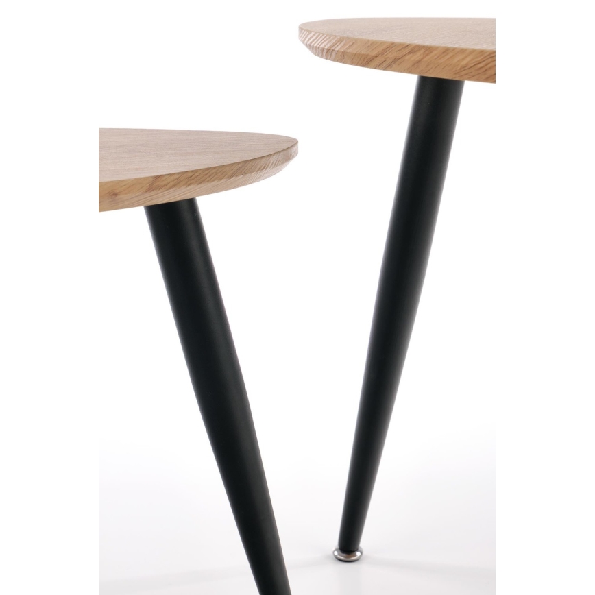 SET 2x Stranska mizica NICEA pr. 40/60 cm zlat hrast/črna