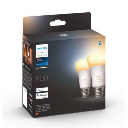 SET 2xLED Zatemnitvena žarnica Philips Hue WHITE AMBIANCE E27/6W/230V 2200-6500K