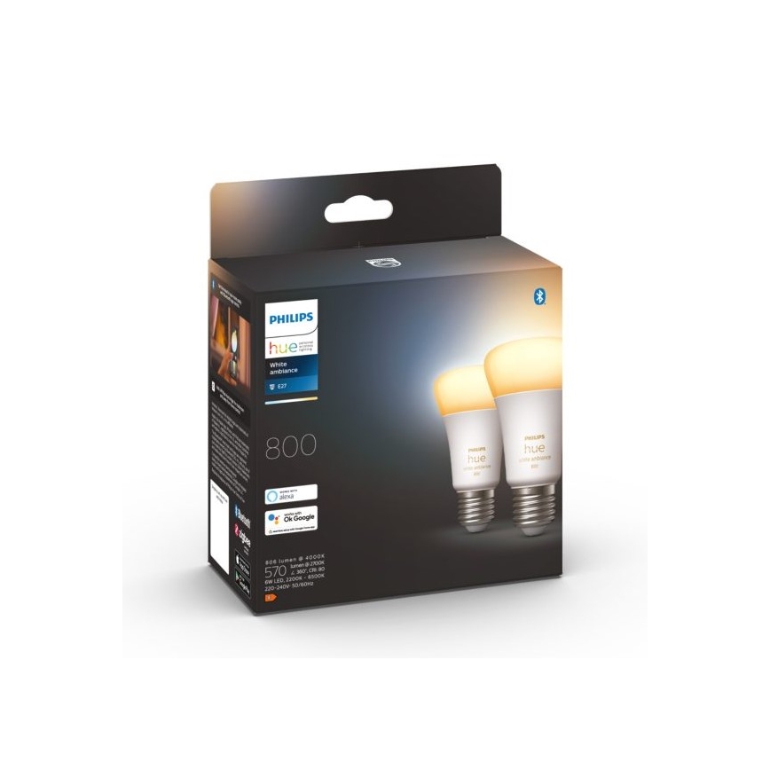 SET 2xLED Zatemnitvena žarnica Philips Hue WHITE AMBIANCE E27/6W/230V 2200-6500K