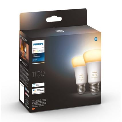 SET 2xLED Zatemnitvena žarnica Philips Hue WHITE AMBIANCE E27/8W/230V 2200-6500K