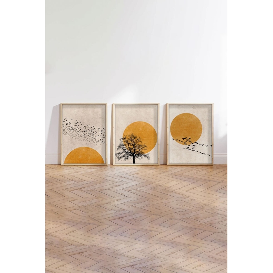 Set 3 kosov: slika v okvirju 50x70 cm, bežna/oranžna