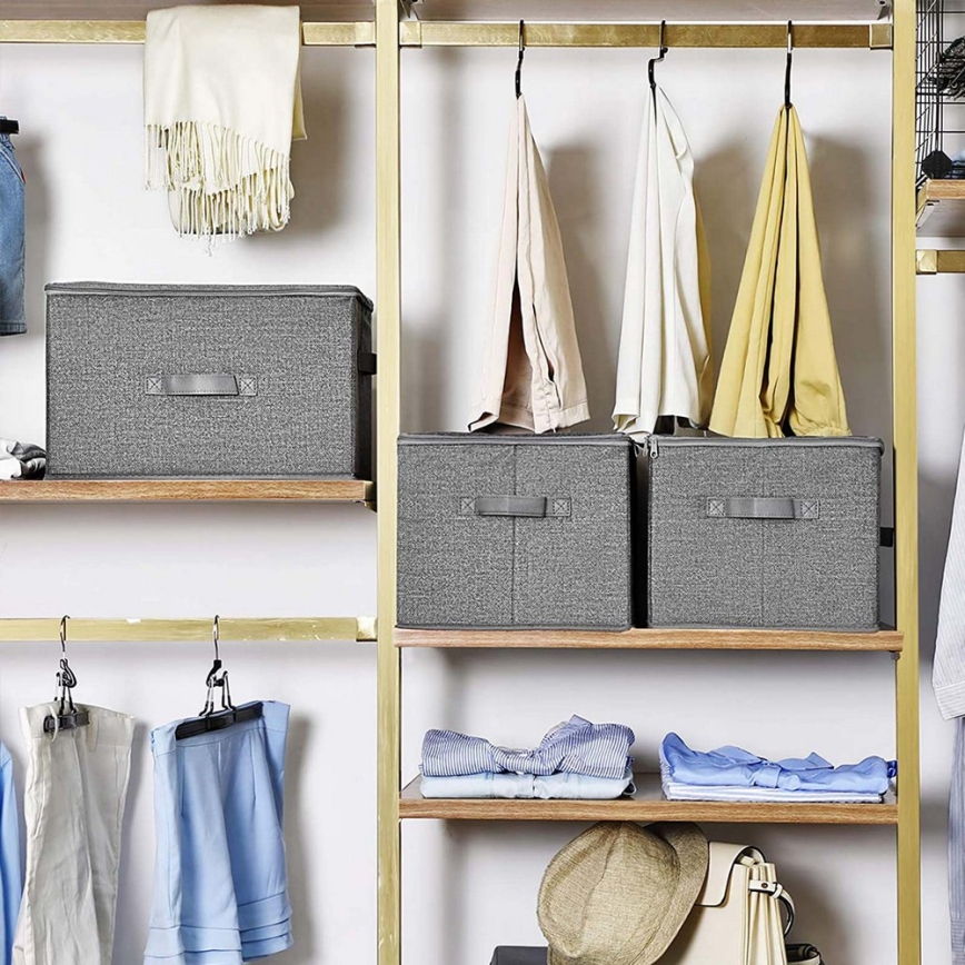 Set 3 shranjevalnih škatel z zadrgo CURAN, siva