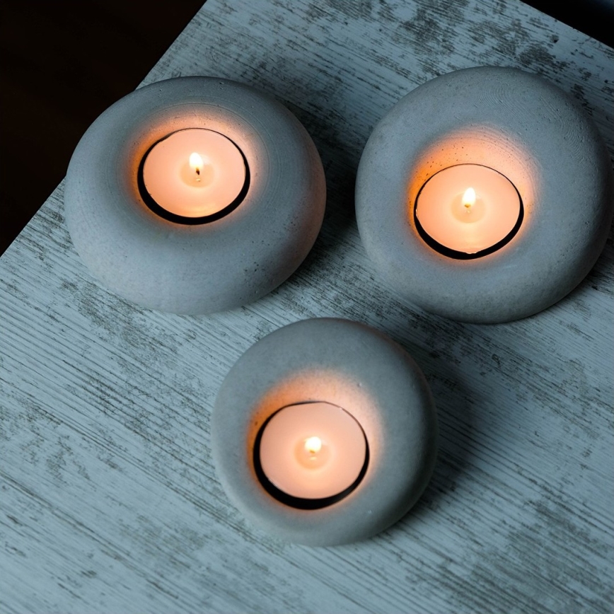 SET 3x Držalo za čajne svečke 10cm/9cm/8cm beton