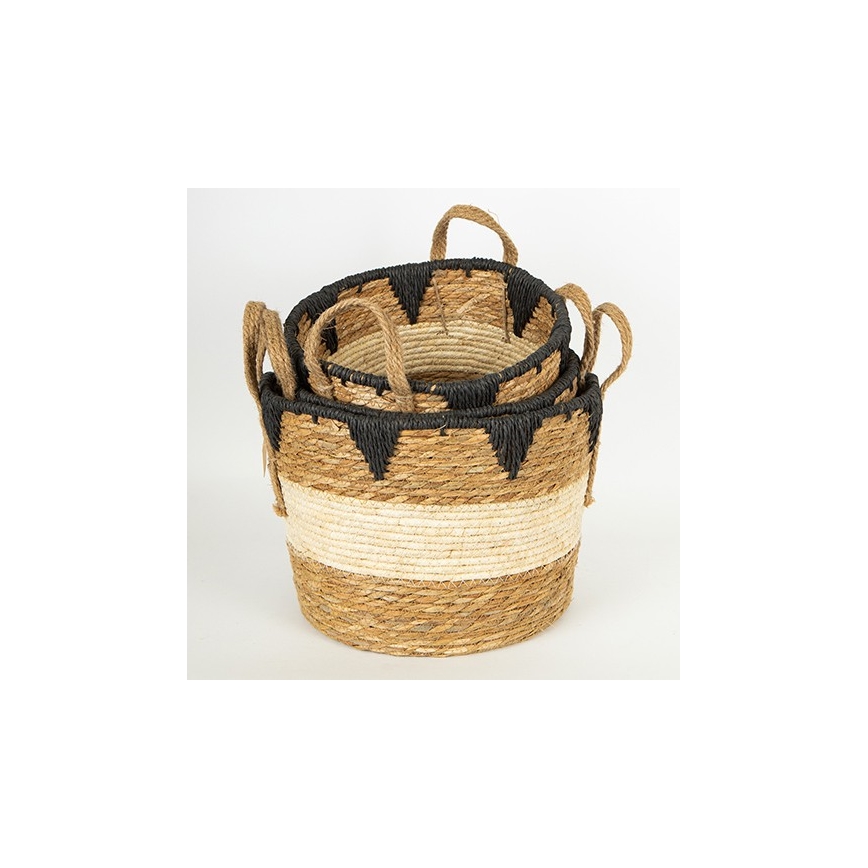 SET 3x Koš iz slame bež/črna 27x20/30x22/36x28 cm