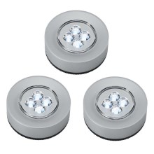 SET 3x LED Orientacijska svetilka na dotik 1xLED/2W/4,5V srebrna