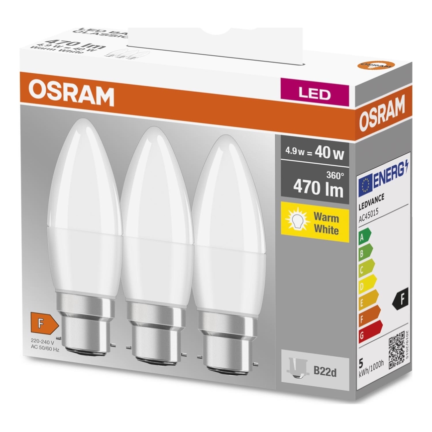 SET 3x LED Žarnica B38 B22d/4,9W/230V 3000K - Osram