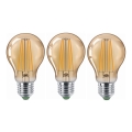 SET 3x LED Žarnica CLASIC AMBER A60 E27/9W/230V 2200K - Brilagi