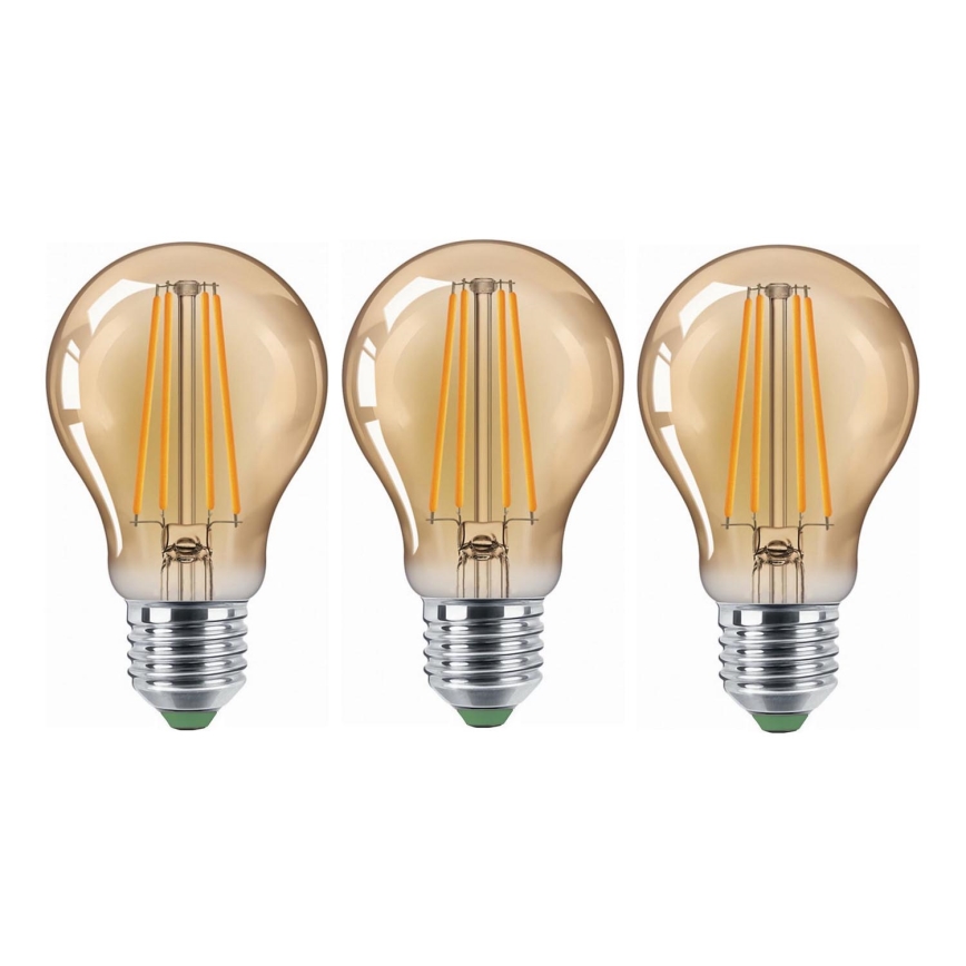 SET 3x LED Žarnica CLASIC AMBER A60 E27/9W/230V 2200K - Brilagi