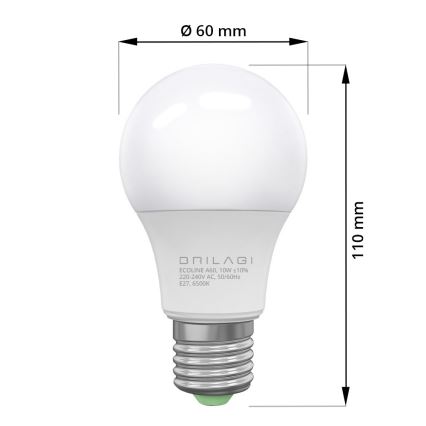 SET 3x LED Žarnica ECOLINE A60 E27/10W/230V 6500K - Brilagi