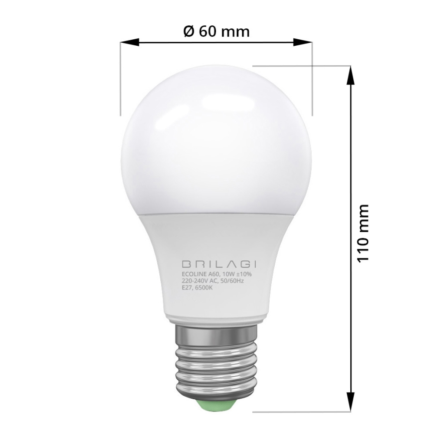 SET 3x LED Žarnica ECOLINE A60 E27/10W/230V 6500K - Brilagi