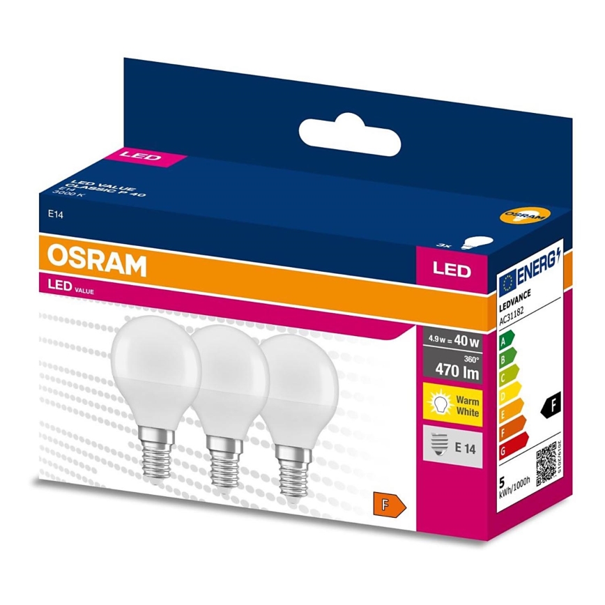 SET 3x LED Žarnica P45 E14/4,9W/230V 3000K - Osram