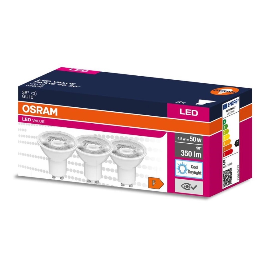 SET 3x LED Žarnica PAR16 GU10/4,5W/230V 6500K 36° - Osram