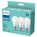 SET 3x LED Žarnica Philips A60 E27/8W/230V 6500K