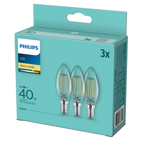SET 3x LED Žarnica Philips B35 E14/4,3W/230V 2700K