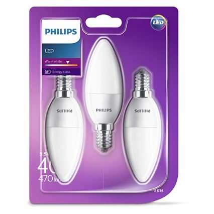 KOMPLET 3x LED Žarnica Philips B35 E14/5,5W/230V