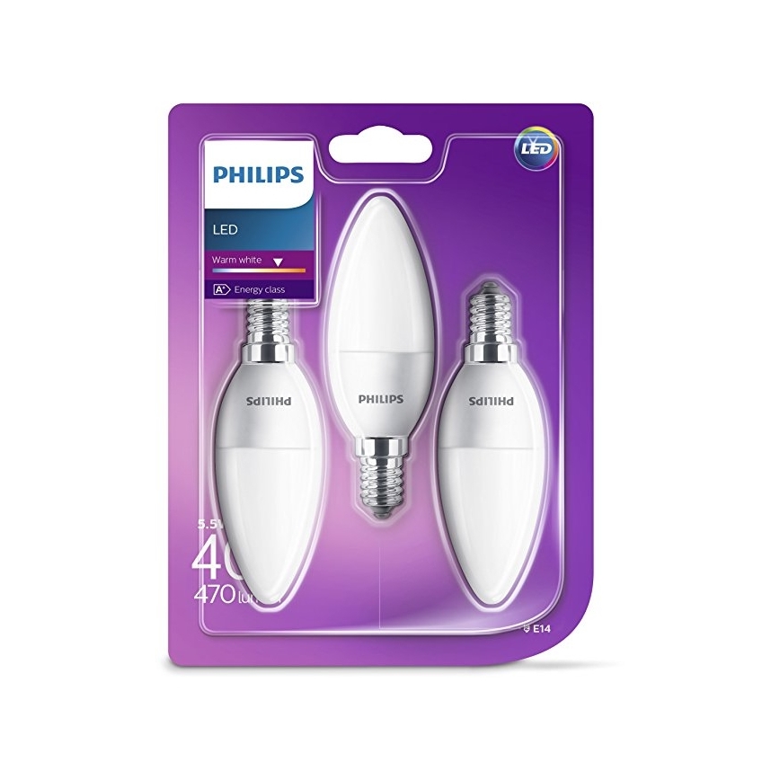KOMPLET 3x LED Žarnica Philips B35 E14/5,5W/230V