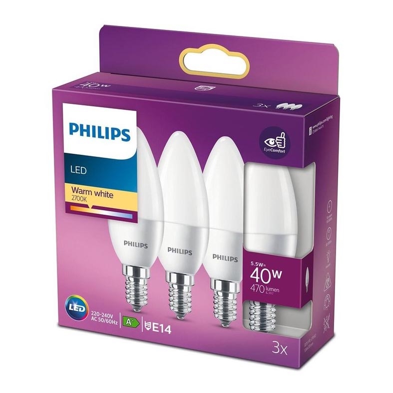 SET 3x LED Žarnica Philips B35 E14/5,5W/230V 2700K