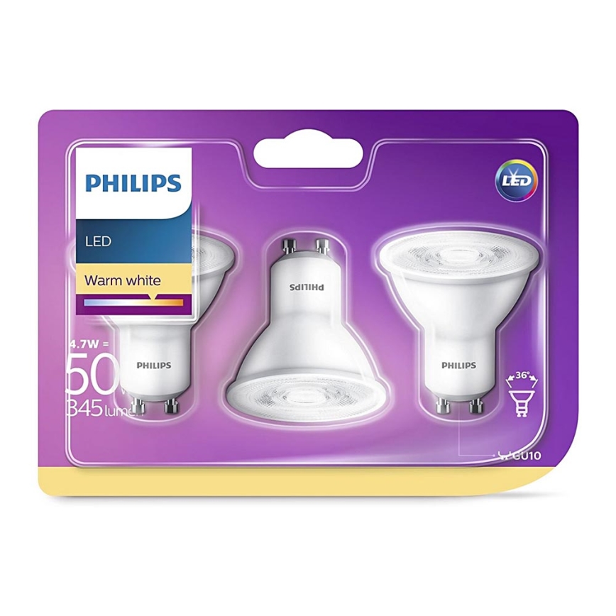 SET 3x LED Žarnica Philips GU10/4,7W/230V 2700K