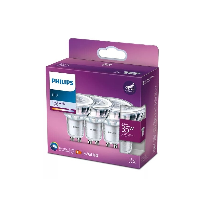 SET 3x LED Žarnica Philips PAR16 GU10/3,5W/230V 4000K