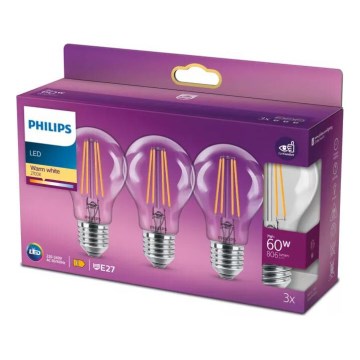 SET 3x LED Žarnica VINTAGE Philips A60 E27/7W/230V 2700K