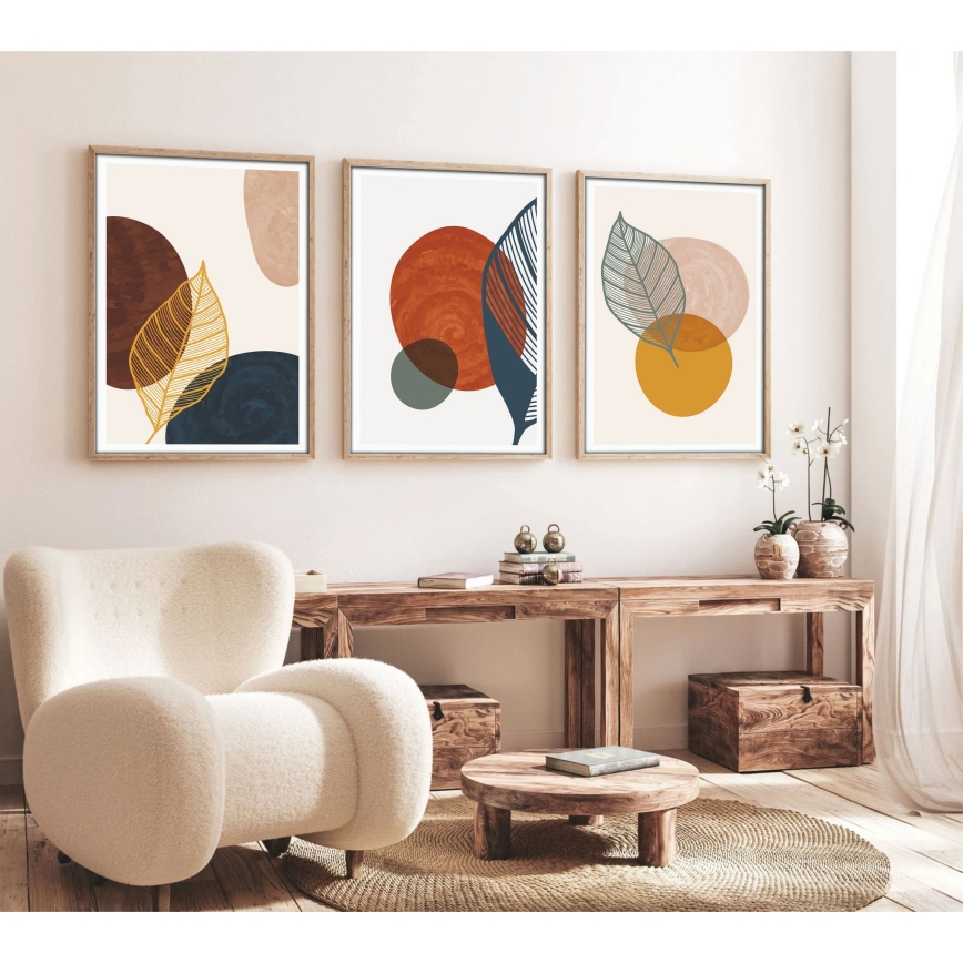 SET 3x Slika v fotookvirju 50x70 cm barven