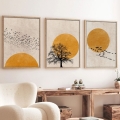 SET 3x Slika v fotookvirju 50x70 cm bež/rumena
