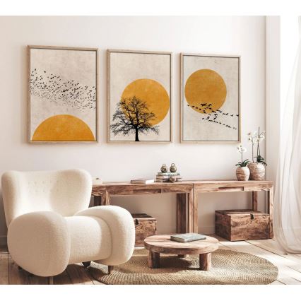 SET 3x Slika v fotookvirju 50x70 cm bež/rumena