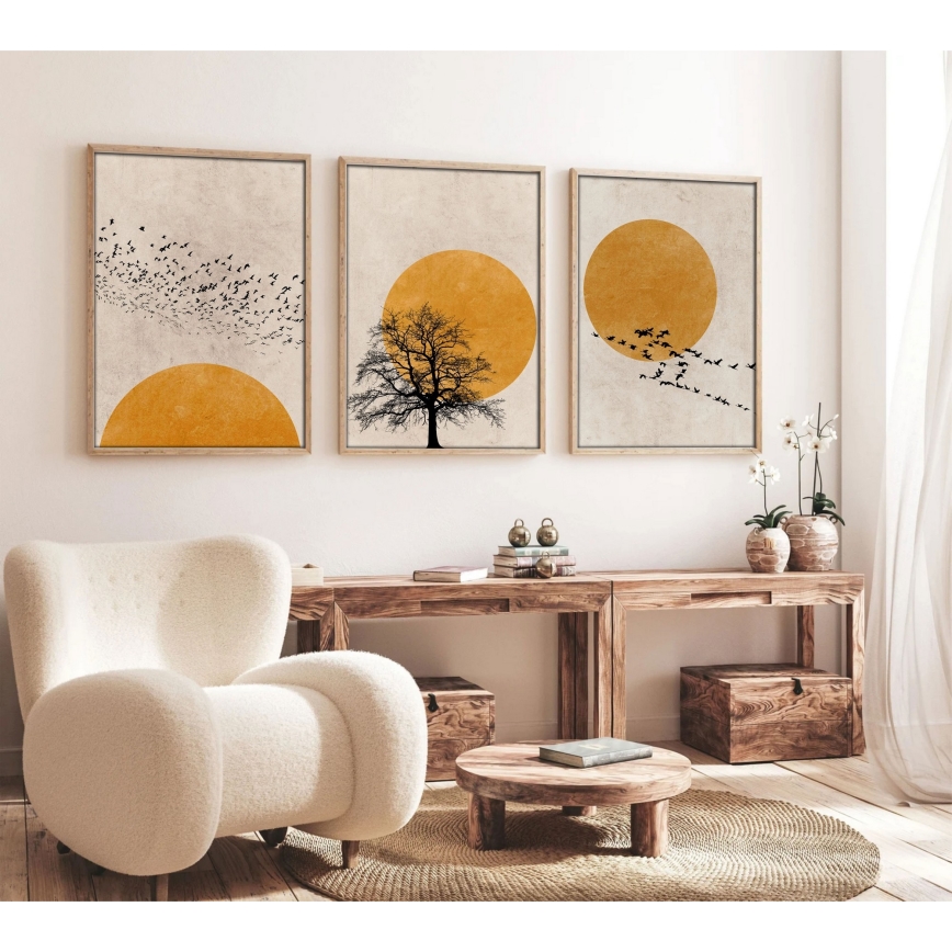 SET 3x Slika v fotookvirju 50x70 cm bež/rumena