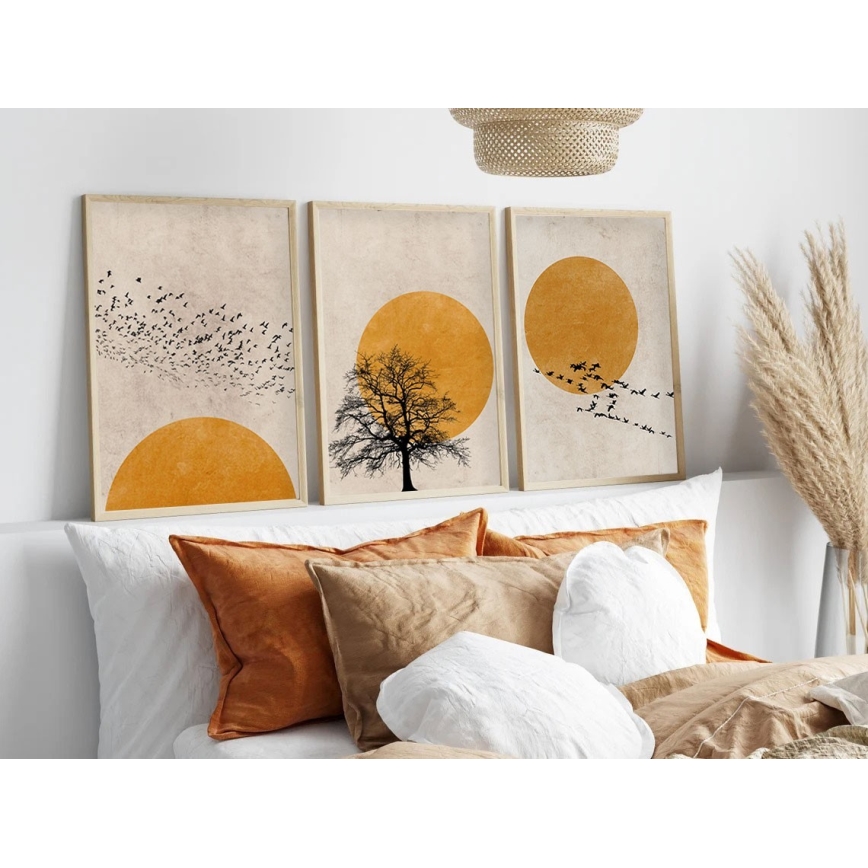 SET 3x Slika v fotookvirju 50x70 cm bež/rumena