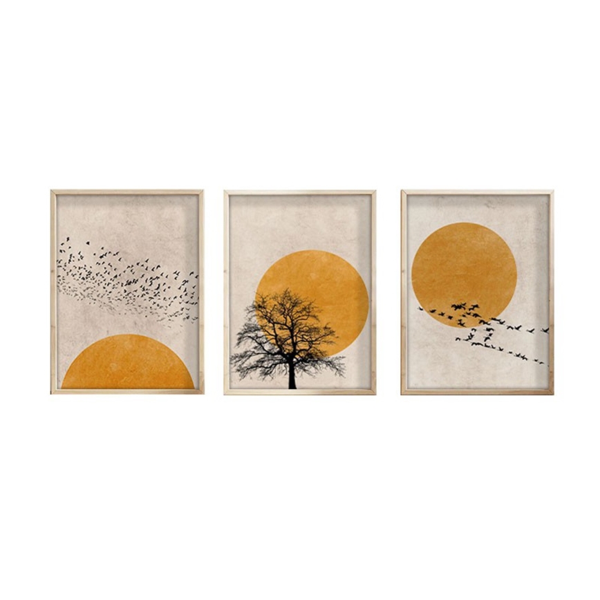 SET 3x Slika v fotookvirju 50x70 cm bež/rumena
