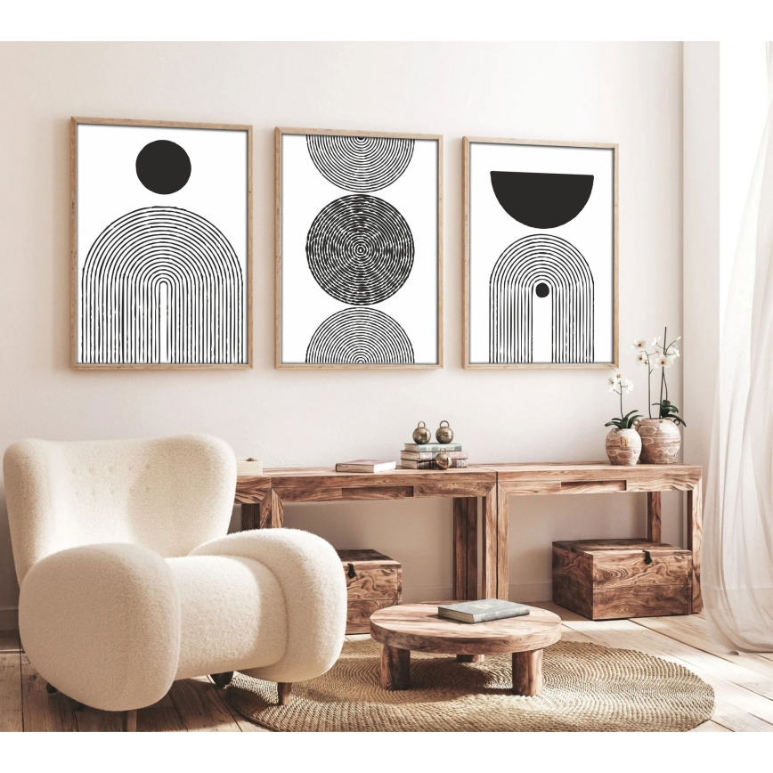 SET 3x Slika v fotookvirju 50x70 cm črna/bela