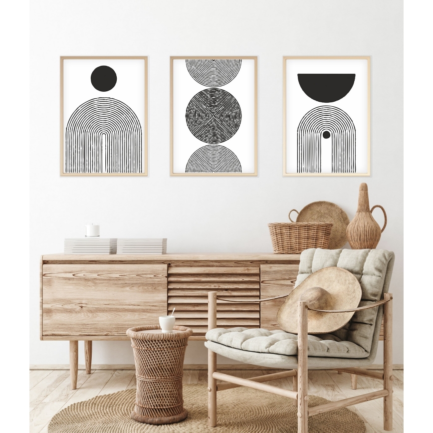 SET 3x Slika v fotookvirju 50x70 cm črna/bela