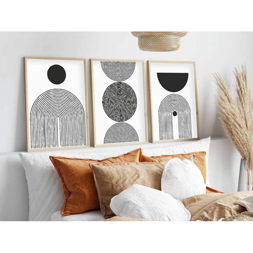 SET 3x Slika v fotookvirju 50x70 cm črna/bela