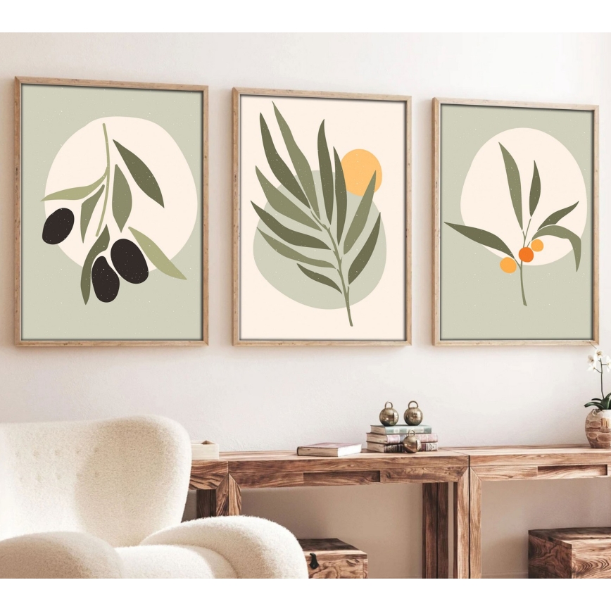 SET 3x Slika v fotookvirju 50x70 cm listi