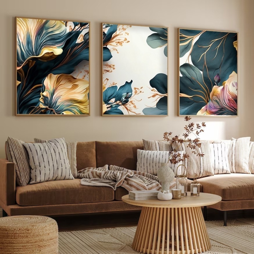 SET 3x Slika v fotookvirju 50x70 cm plants