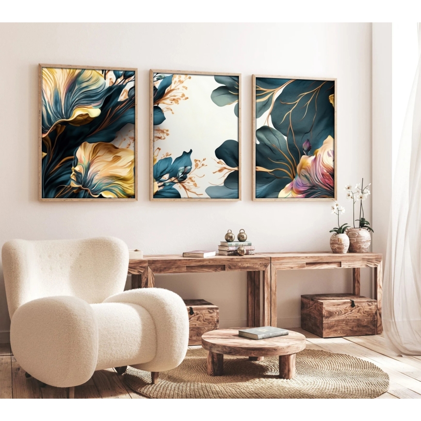 SET 3x Slika v fotookvirju 50x70 cm plants