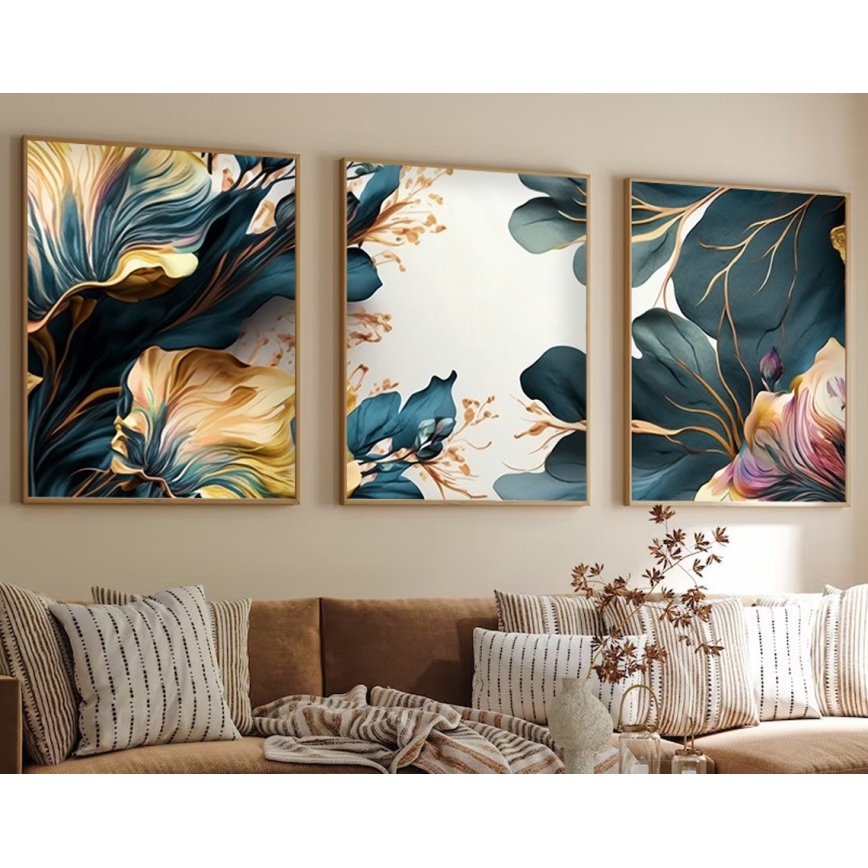 SET 3x Slika v fotookvirju 50x70 cm plants