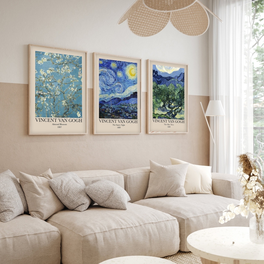 SET 3x Slika v fotookvirju 50x70 cm Vincent van Gogh