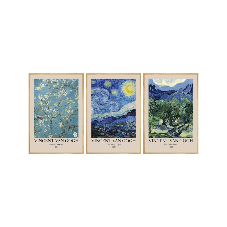 SET 3x Slika v fotookvirju 50x70 cm Vincent van Gogh