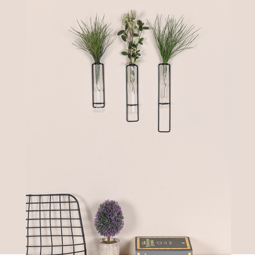 SET 3x Stenska dekoracija za cvetlice 20/25/30 cm črna