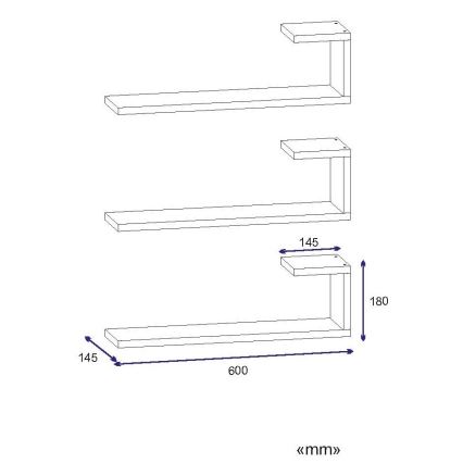 SET 3x Stenska polica EMILY 18x60 cm bela