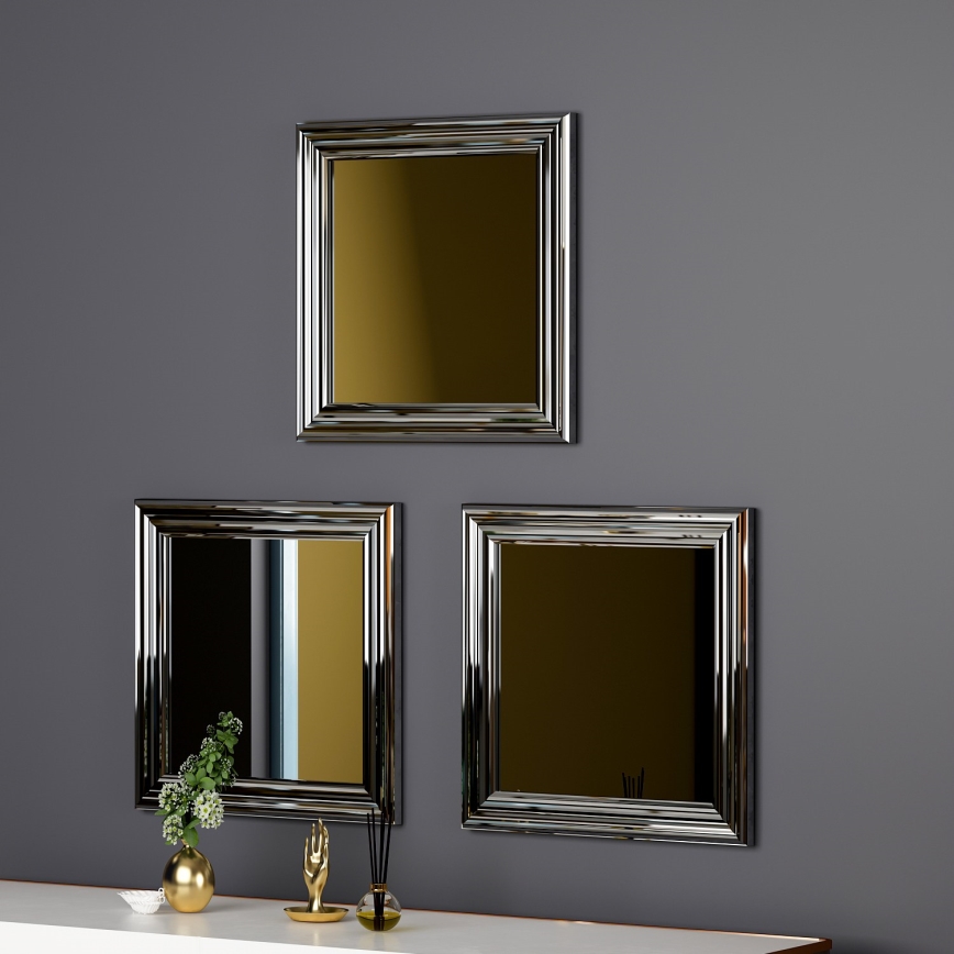 SET 3x Stensko ogledalo OTTO 40x40 cm srebrna