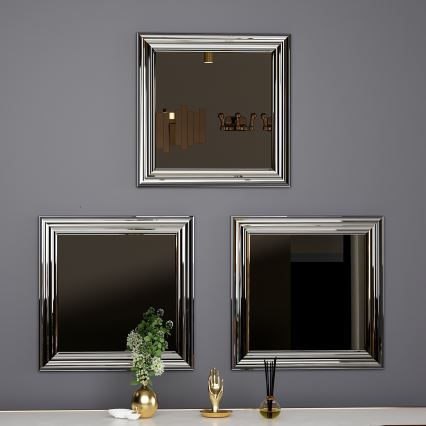 SET 3x Stensko ogledalo OTTO 40x40 cm srebrna