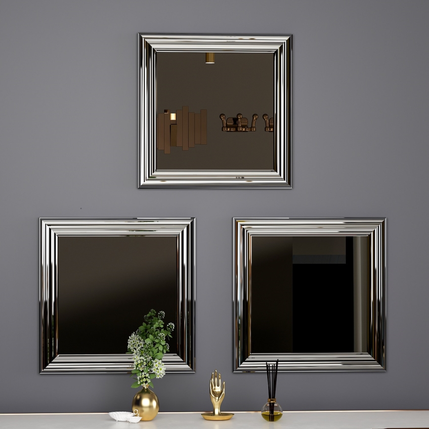 SET 3x Stensko ogledalo OTTO 40x40 cm srebrna