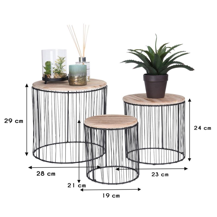 SET 3x Stojalo za rože pr. 19/23/28 cm črna/bež