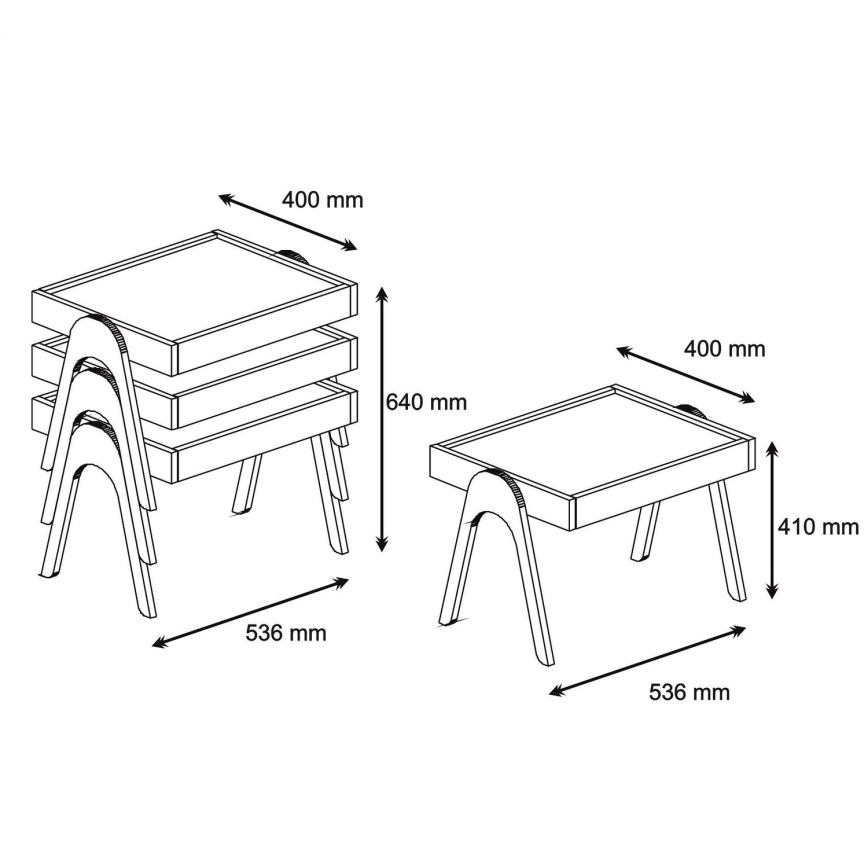 SET 3x Stranska mizica 41x53,6 cm ROMA rjava