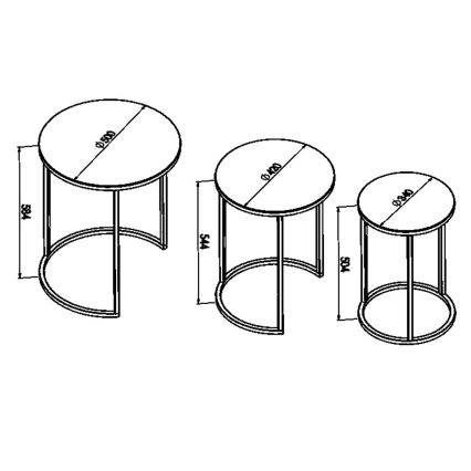 SET 3x Stranska mizica ALYA pr. 34/42/50 cm črna