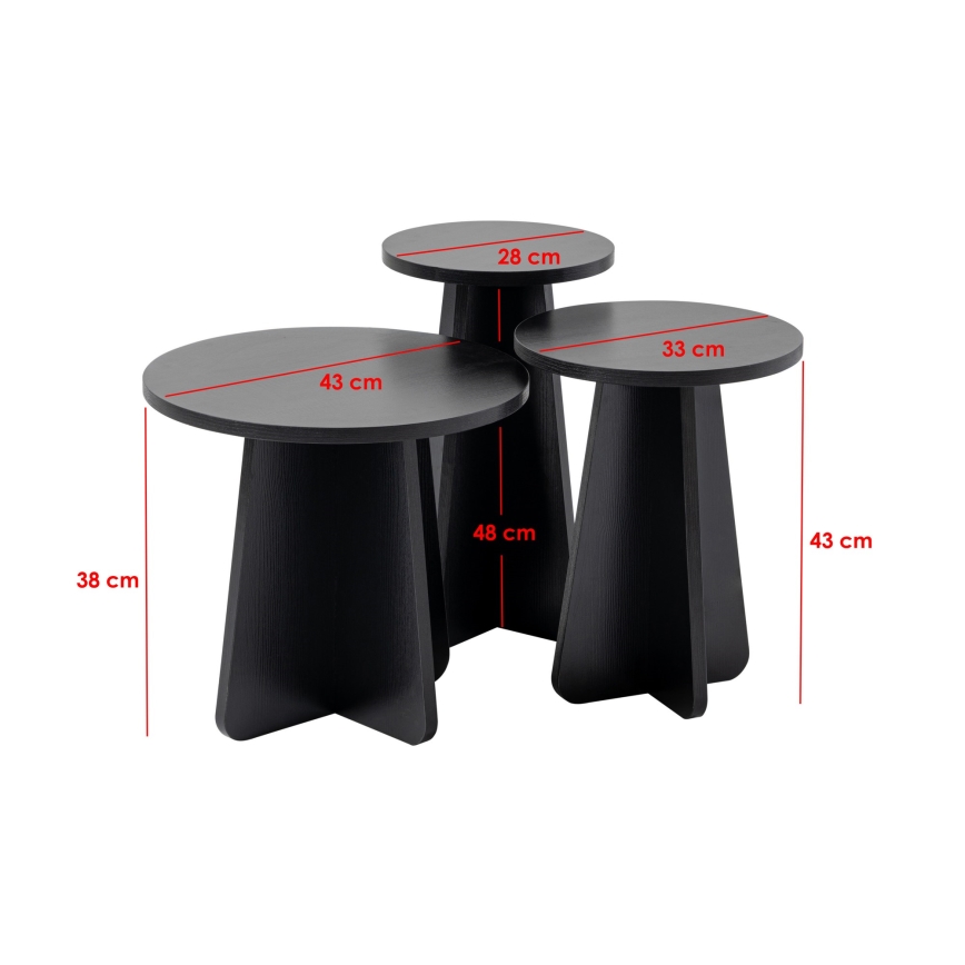 SET 3x Stranska mizica LUME pr. 28/33/43 cm črna
